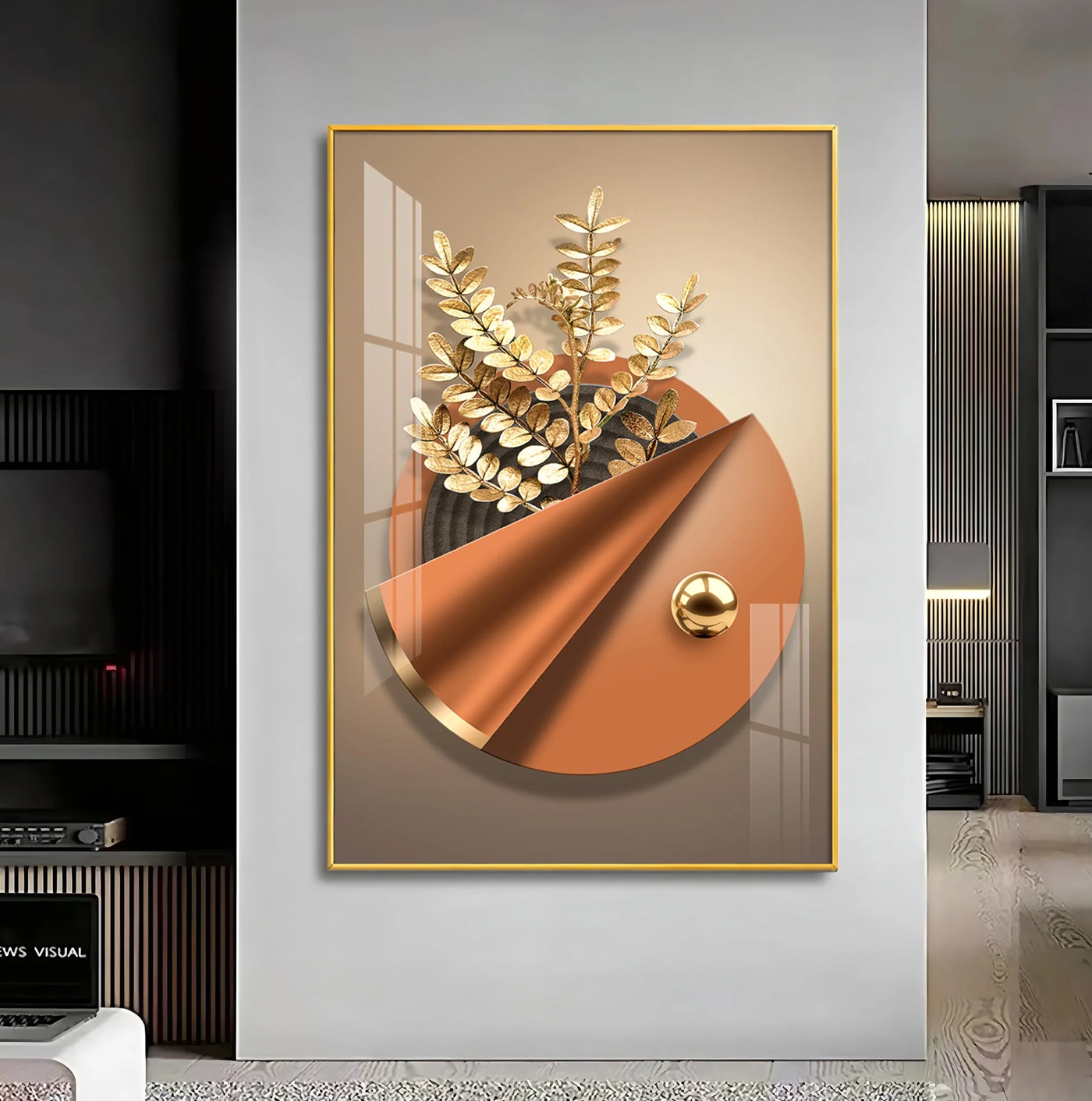 Aura Golden Petals Premium Acrylic Vertical Wall Art