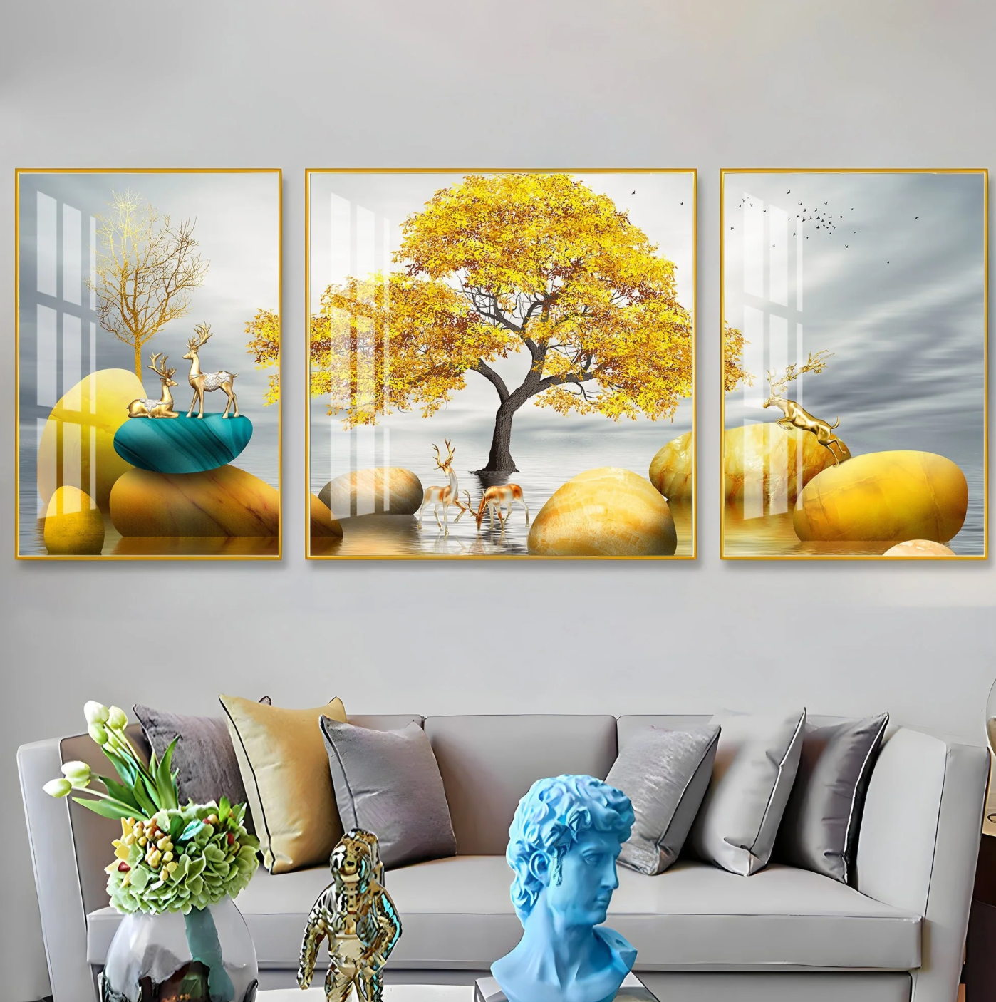 Golden Glory Premium Acrylic Wall Art (Set of 3)
