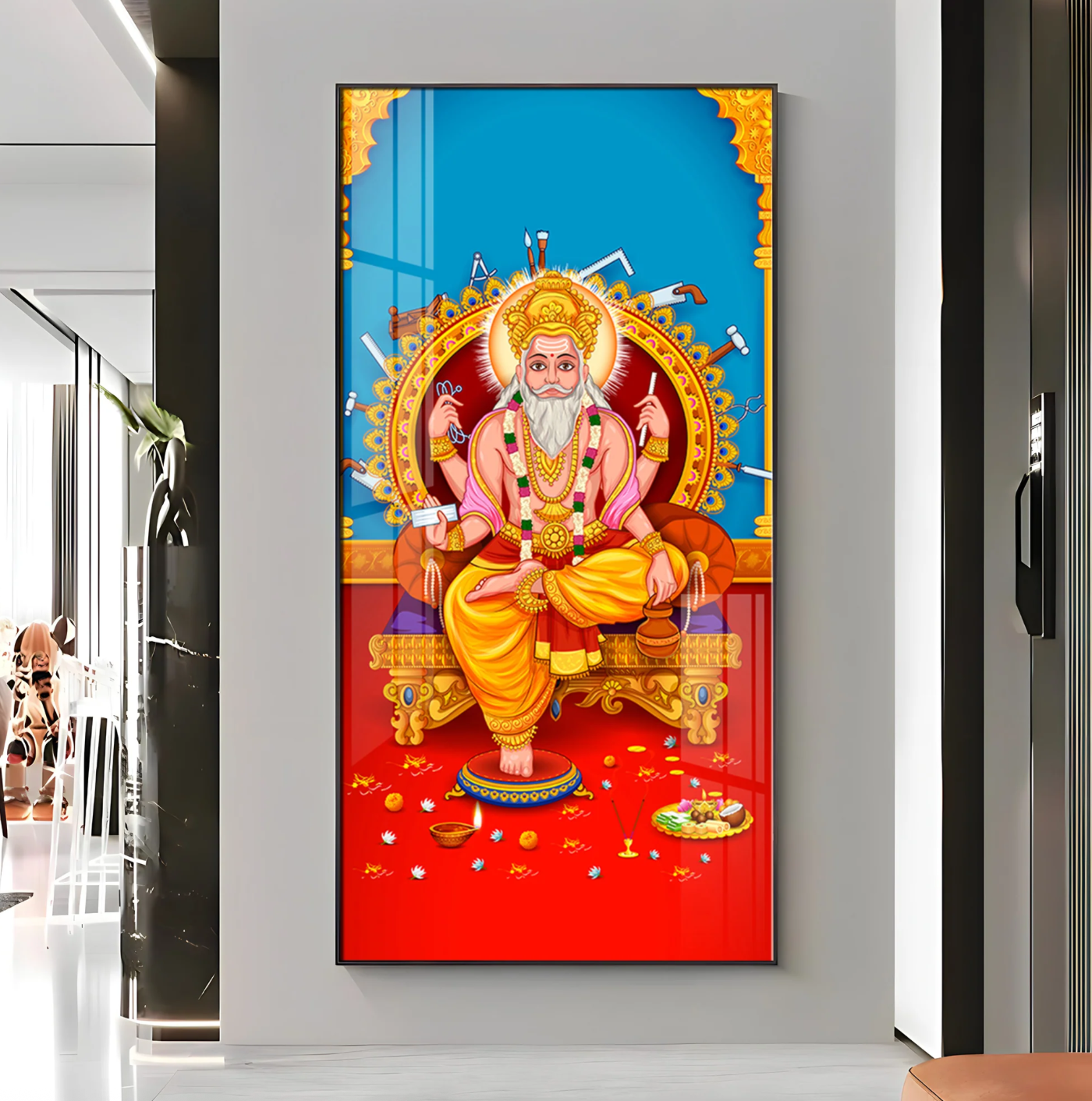 Lord Vishwakarma Premium Acrylic Vertical Wall Art