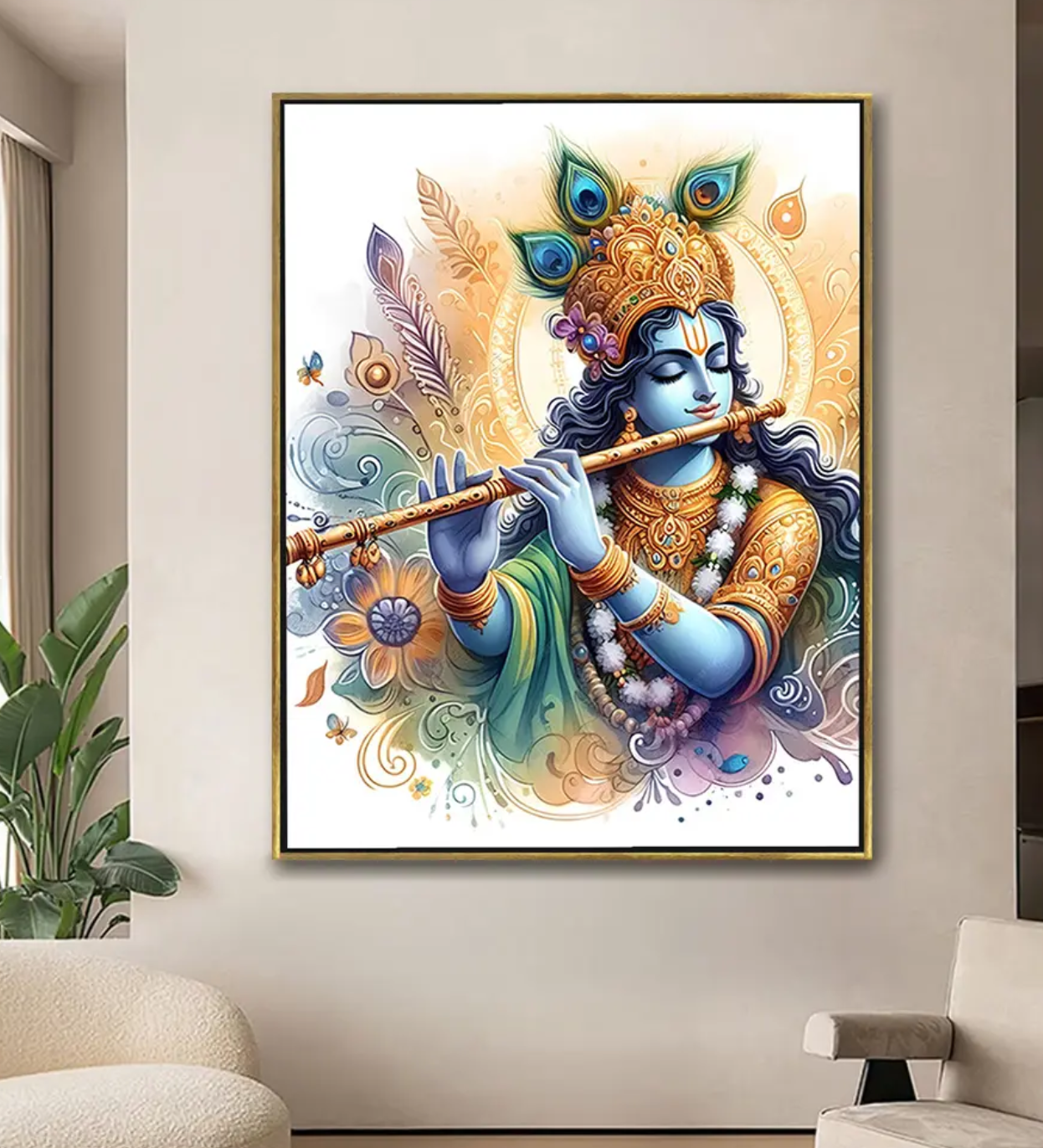 YF Pleasing Lord Krishna Playing Flute Wall Art