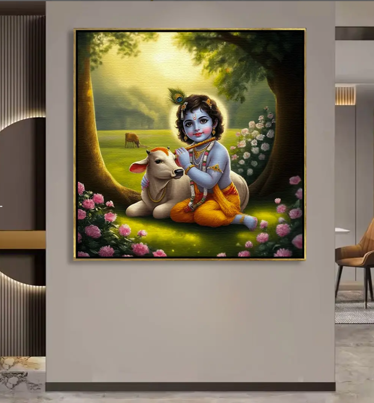 YF Traditional Ethnic Lord Krishna Canvas Painting