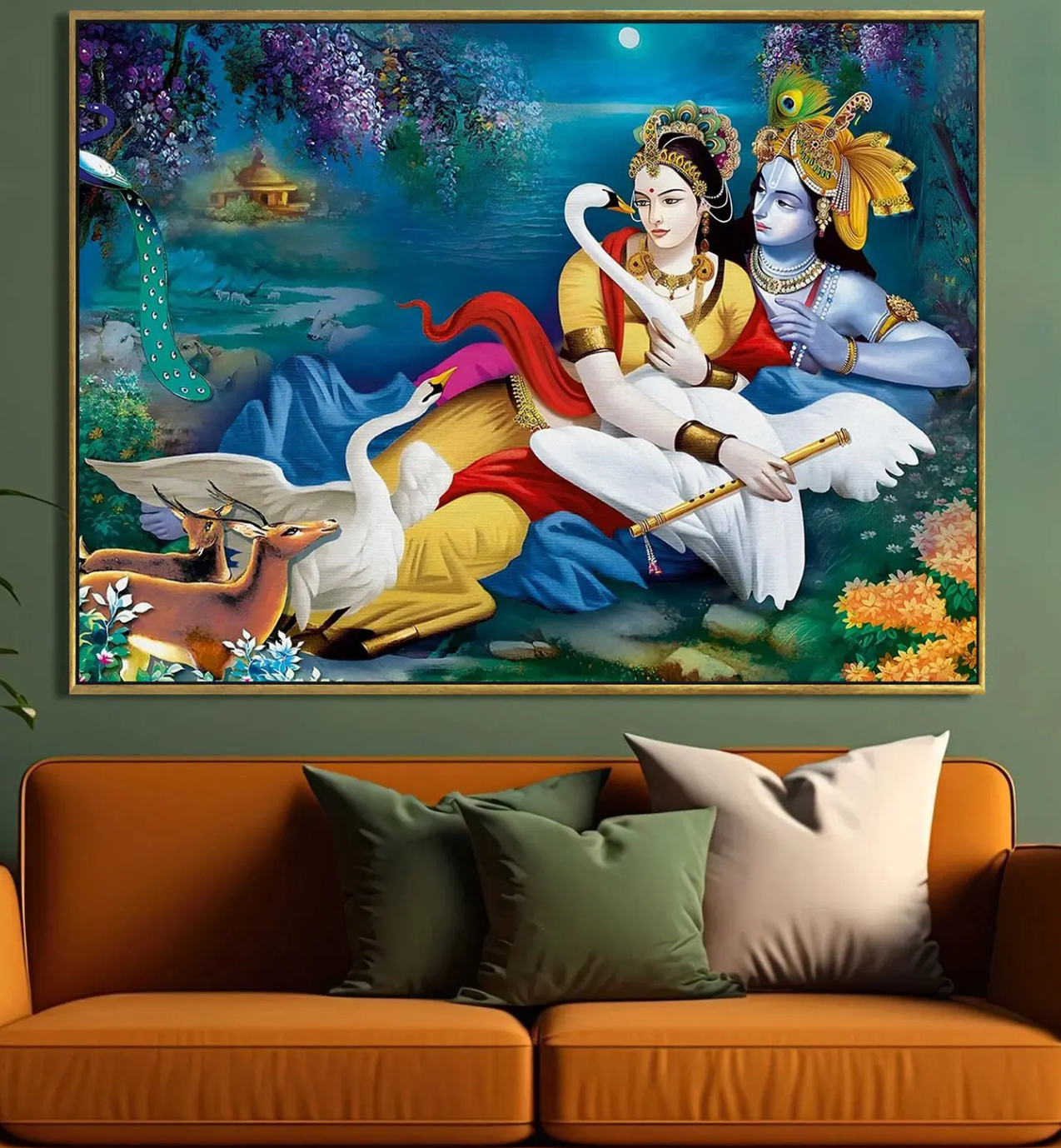 YF White Swan Radha Krishna Modern Art