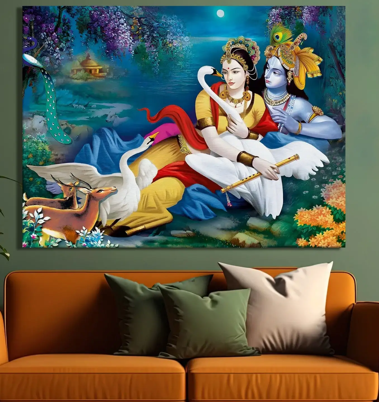 YF White Swan Radha Krishna Modern Art
