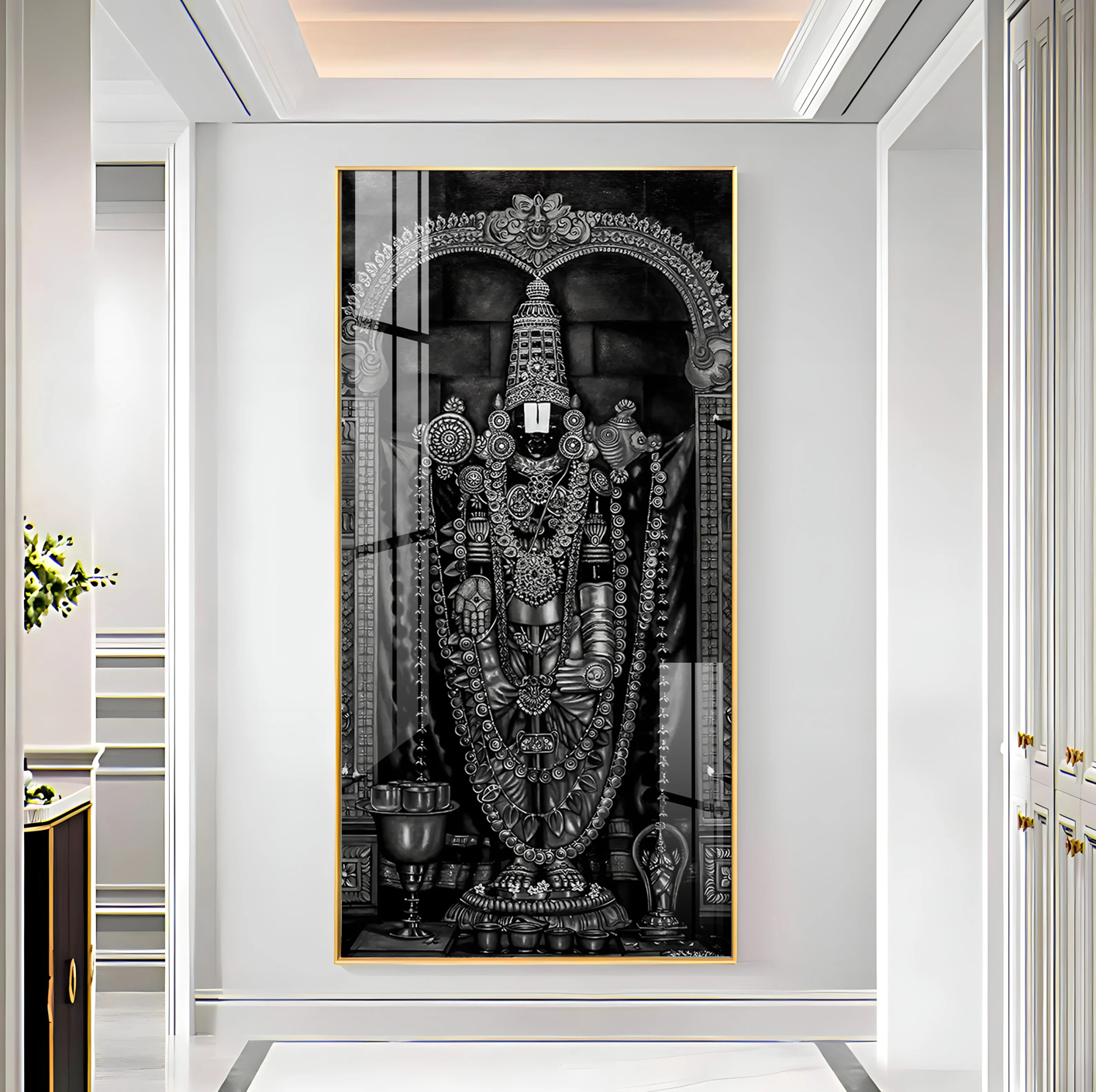 Tirupati Balaji In Charcoal & Graphite Finish Premium Acrylic Vertical Wall Art