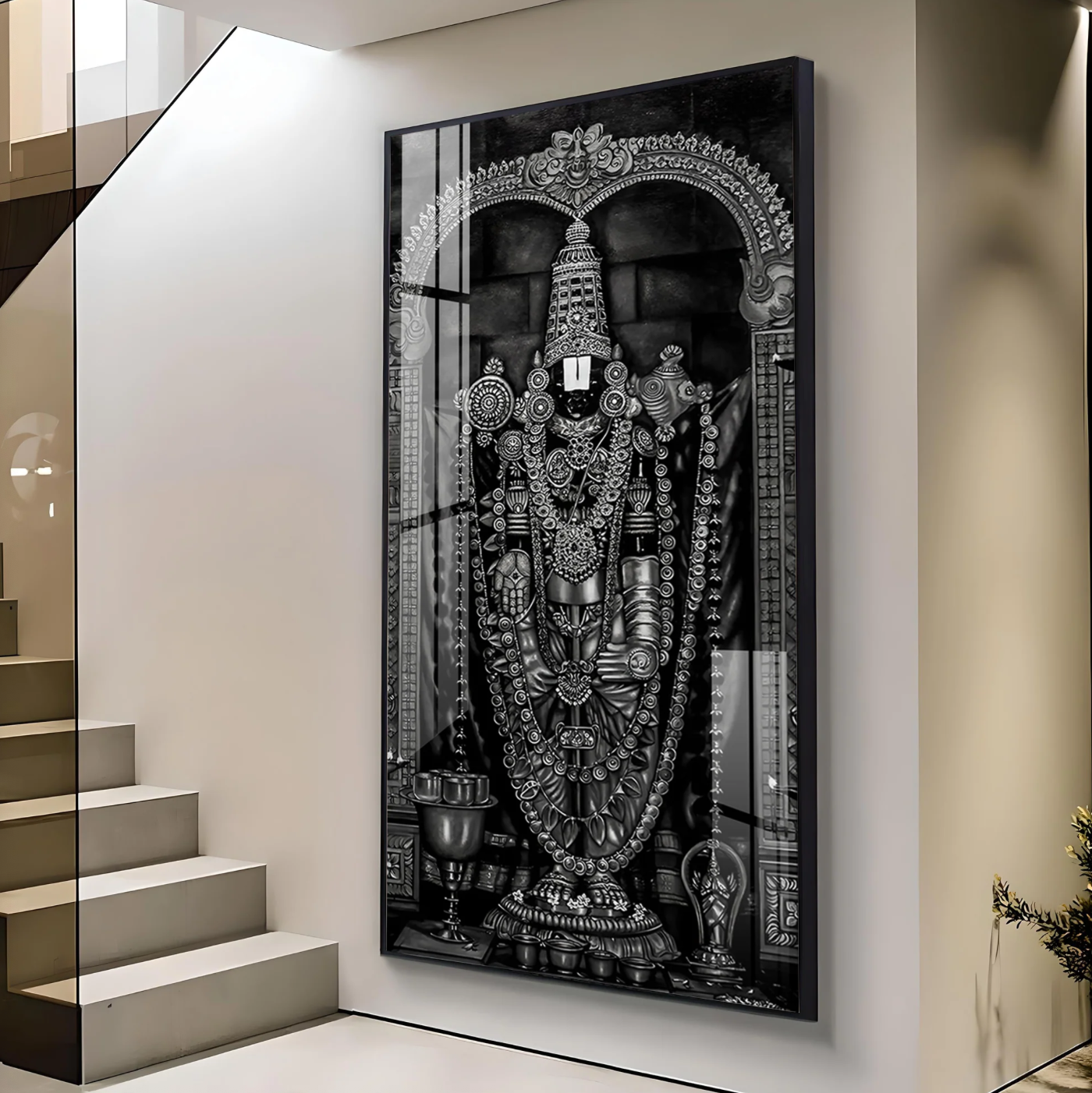 Tirupati Balaji In Charcoal & Graphite Finish Premium Acrylic Vertical Wall Art