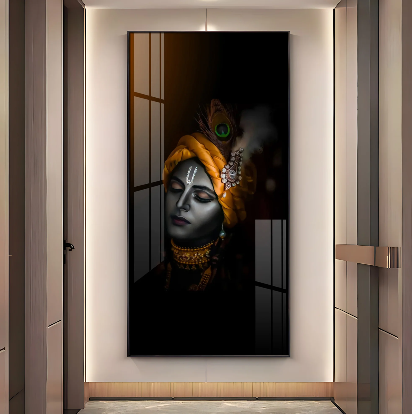 Lord Krishna Premium Acrylic Vertical Wall Art
