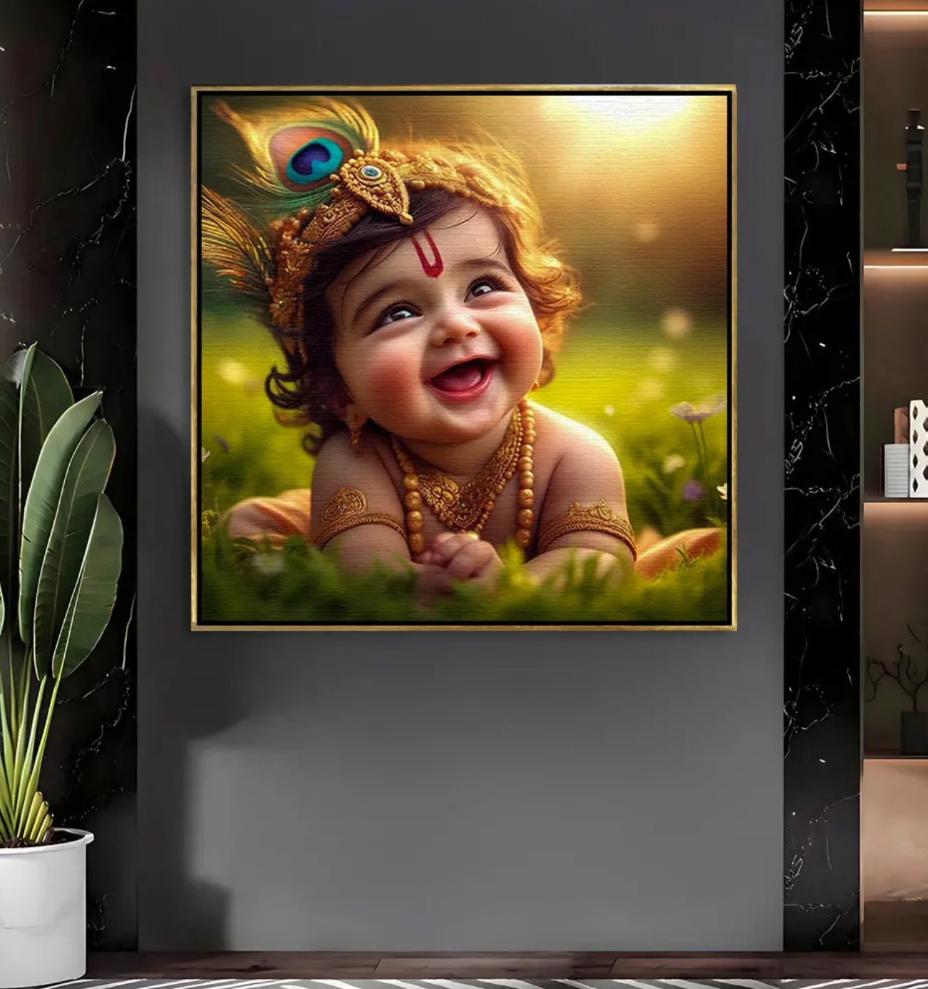 YF Joy of Happiness Baby Krishna Canvas Painting