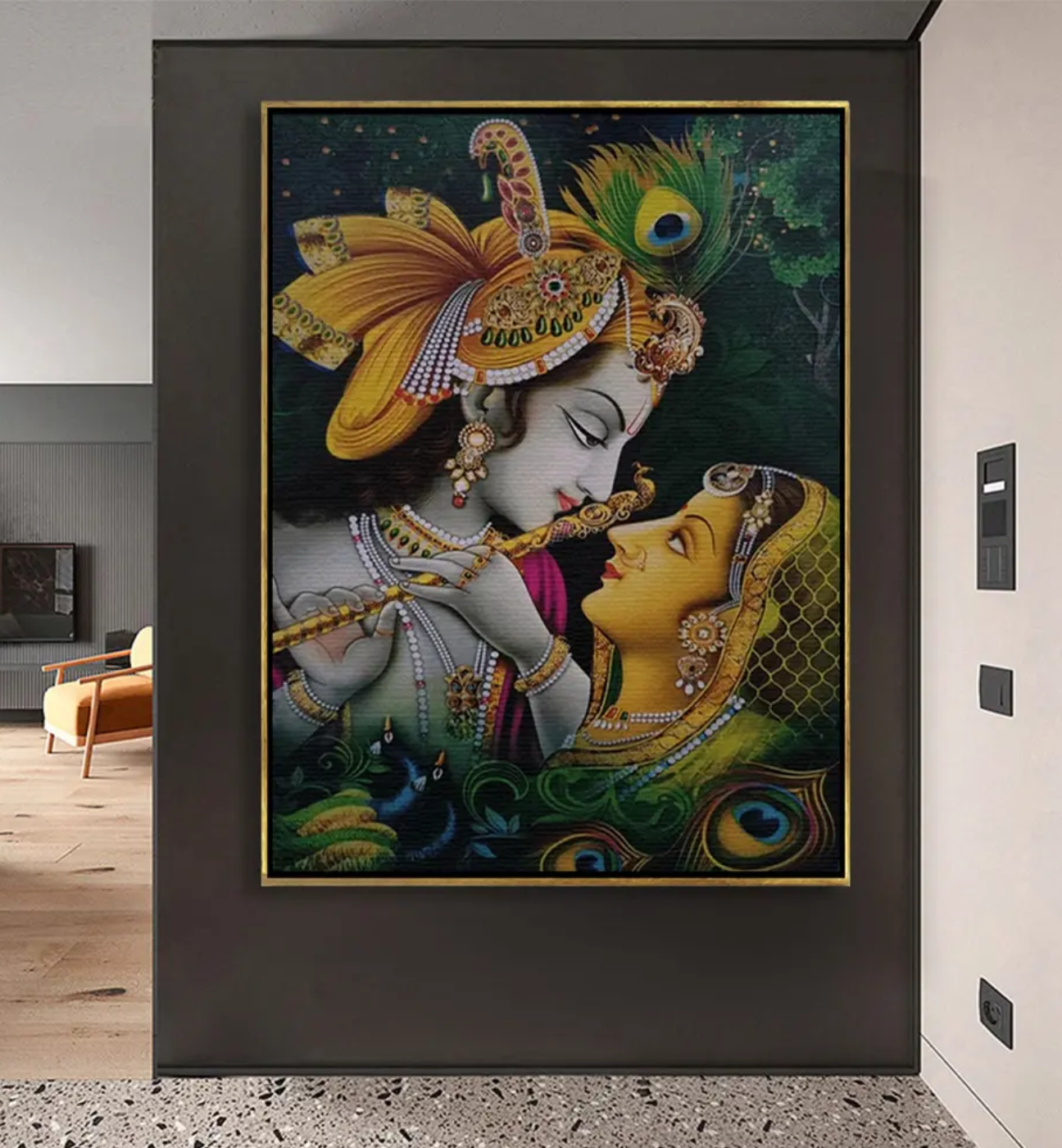 YF Flute of Divinity Radha Krishna Canvas Painting
