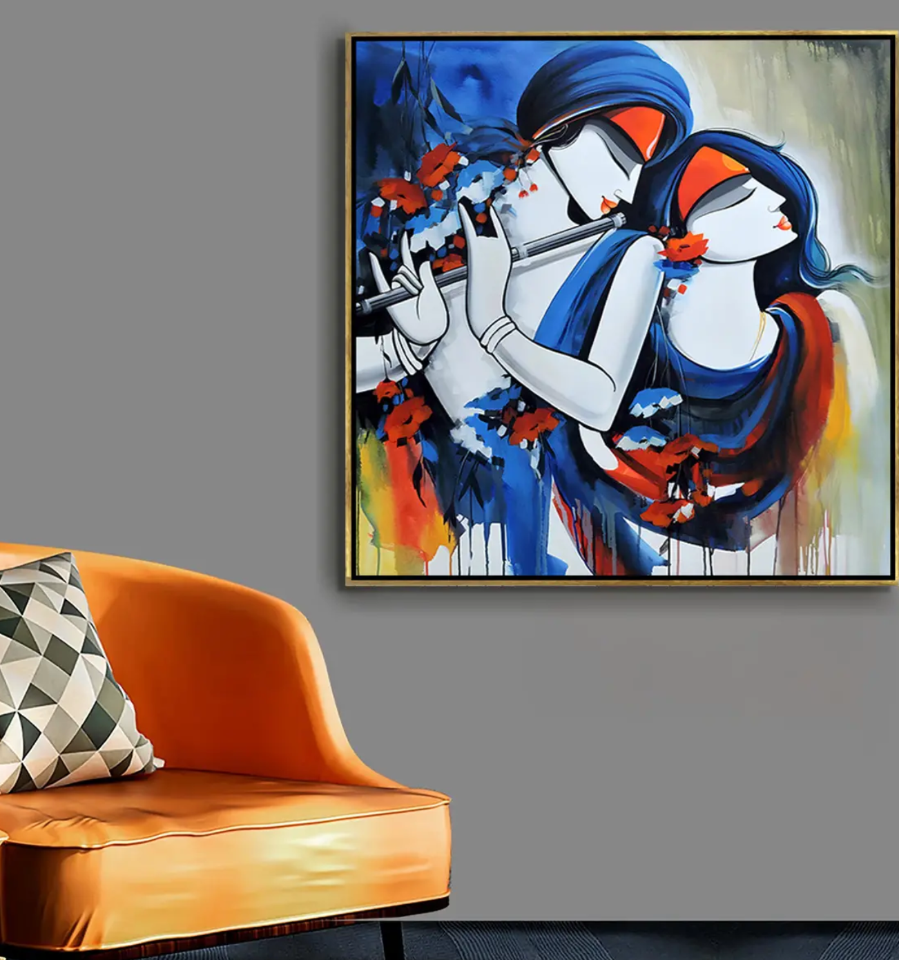 YF Freehand Radha Krishna Canvas Painting