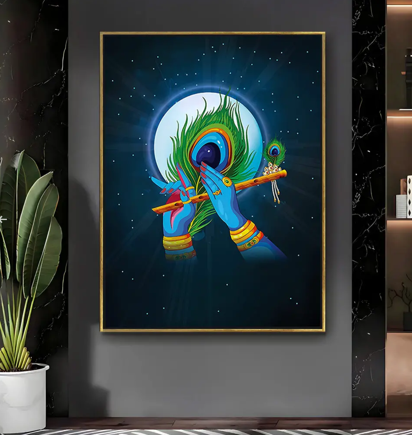 YF Krishna Ji Peacock Flute Painting