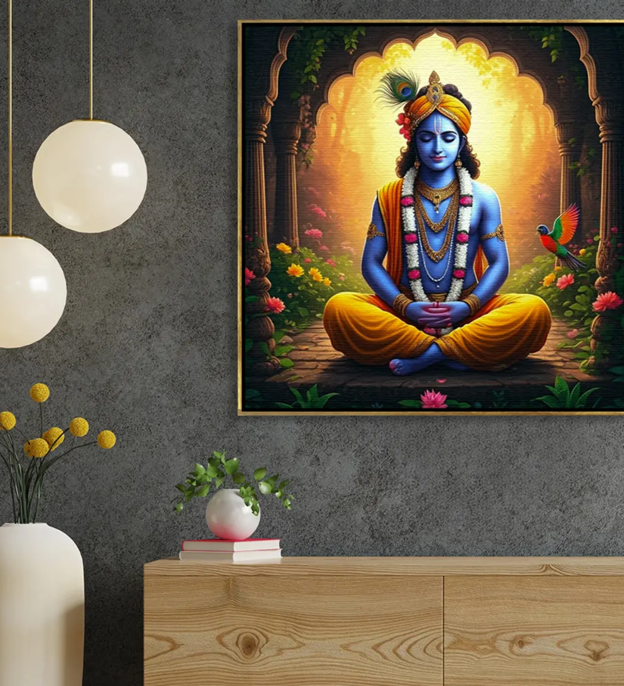 YF Meditating Lord Krishna Painting in Canvas