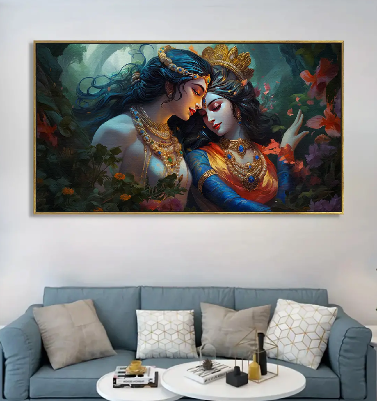 YF Modern Colourful Radha Krishna Canvas Painting