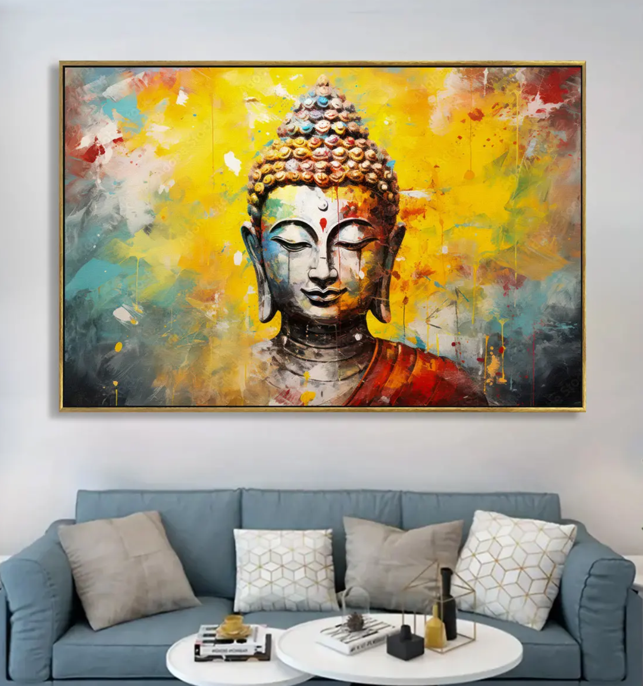 YF Rainbow Colourful Buddha Canvas Painting for Decoration