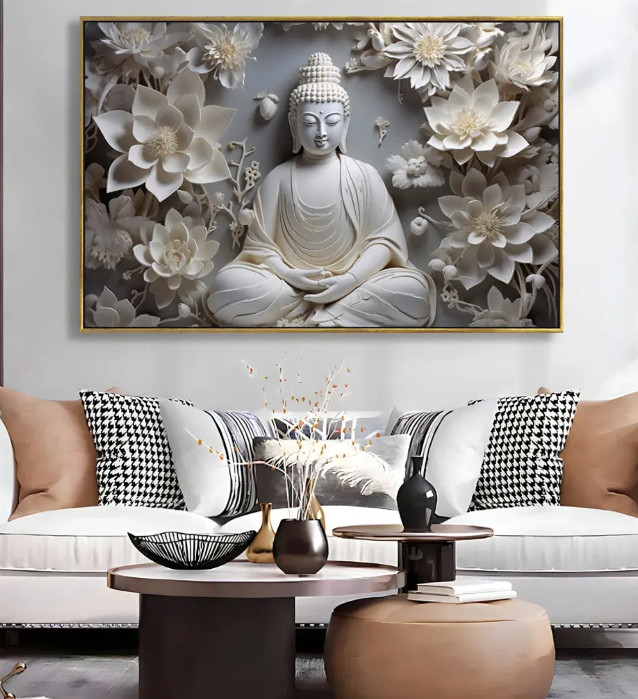 YF Sacred White Lotus Buddha Canvas Painting