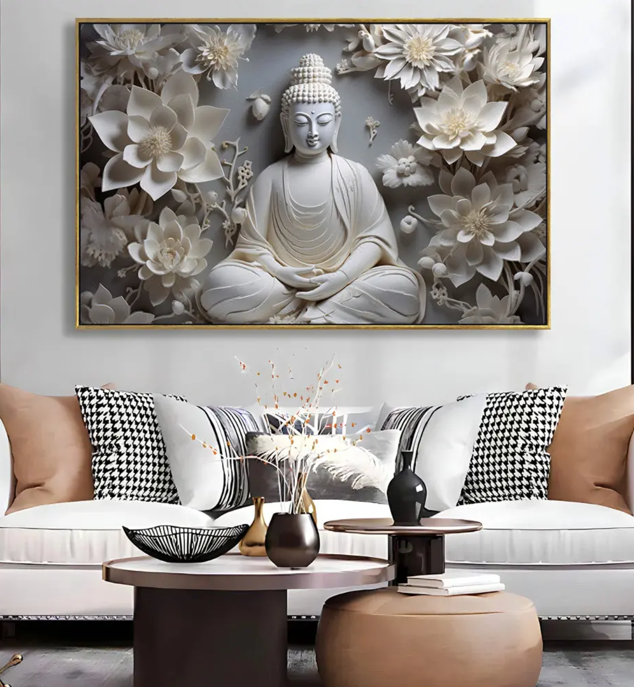 YF Sacred White Lotus Buddha Canvas Painting