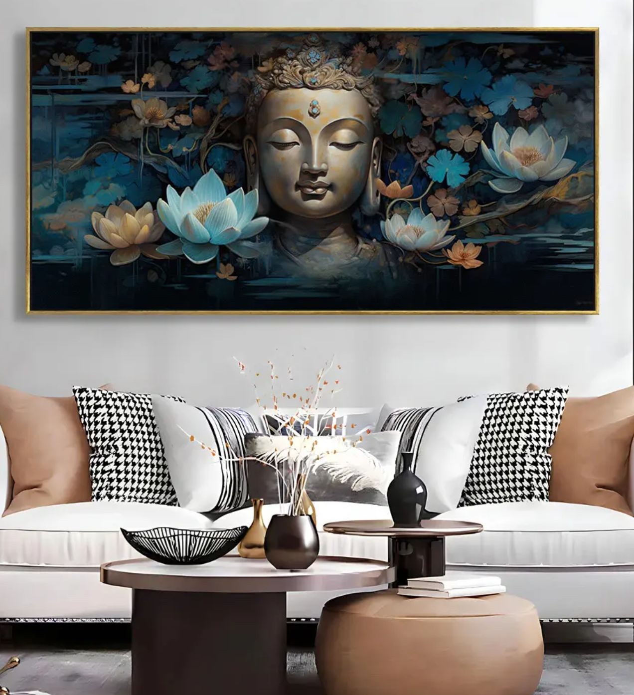 YF Serene Depth Meditating Buddha Painting on Canvas