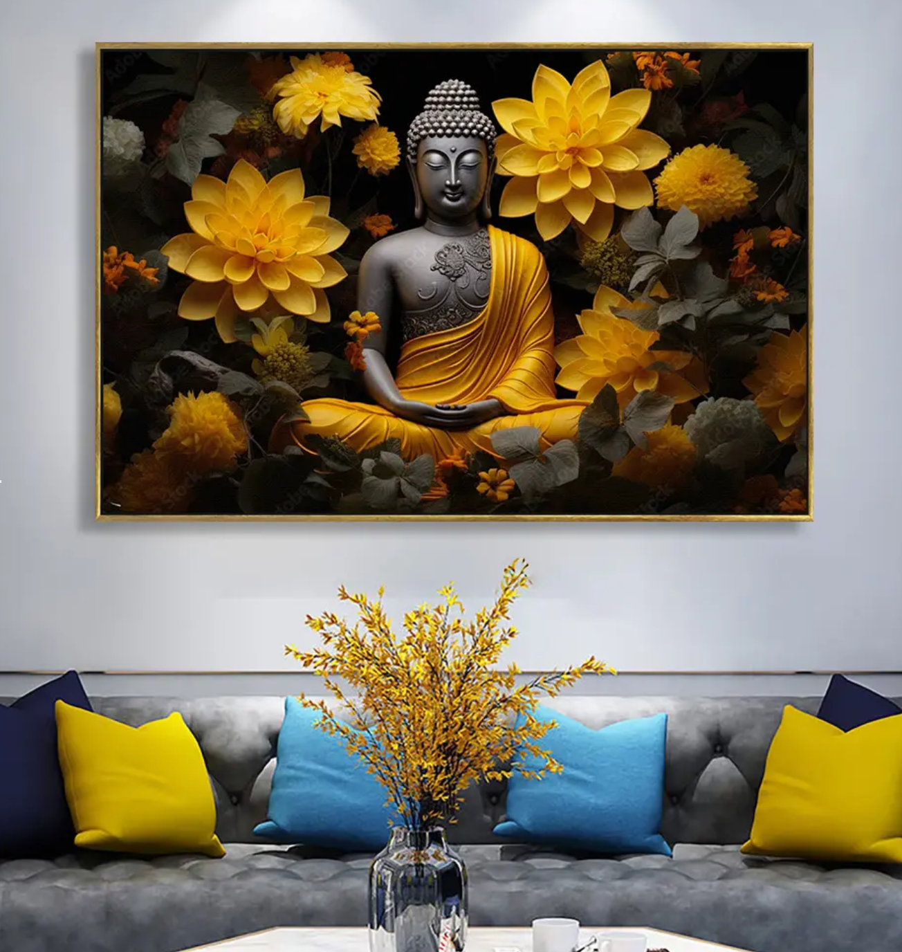 YF The Garden of Peace Buddha Painting on Canvas