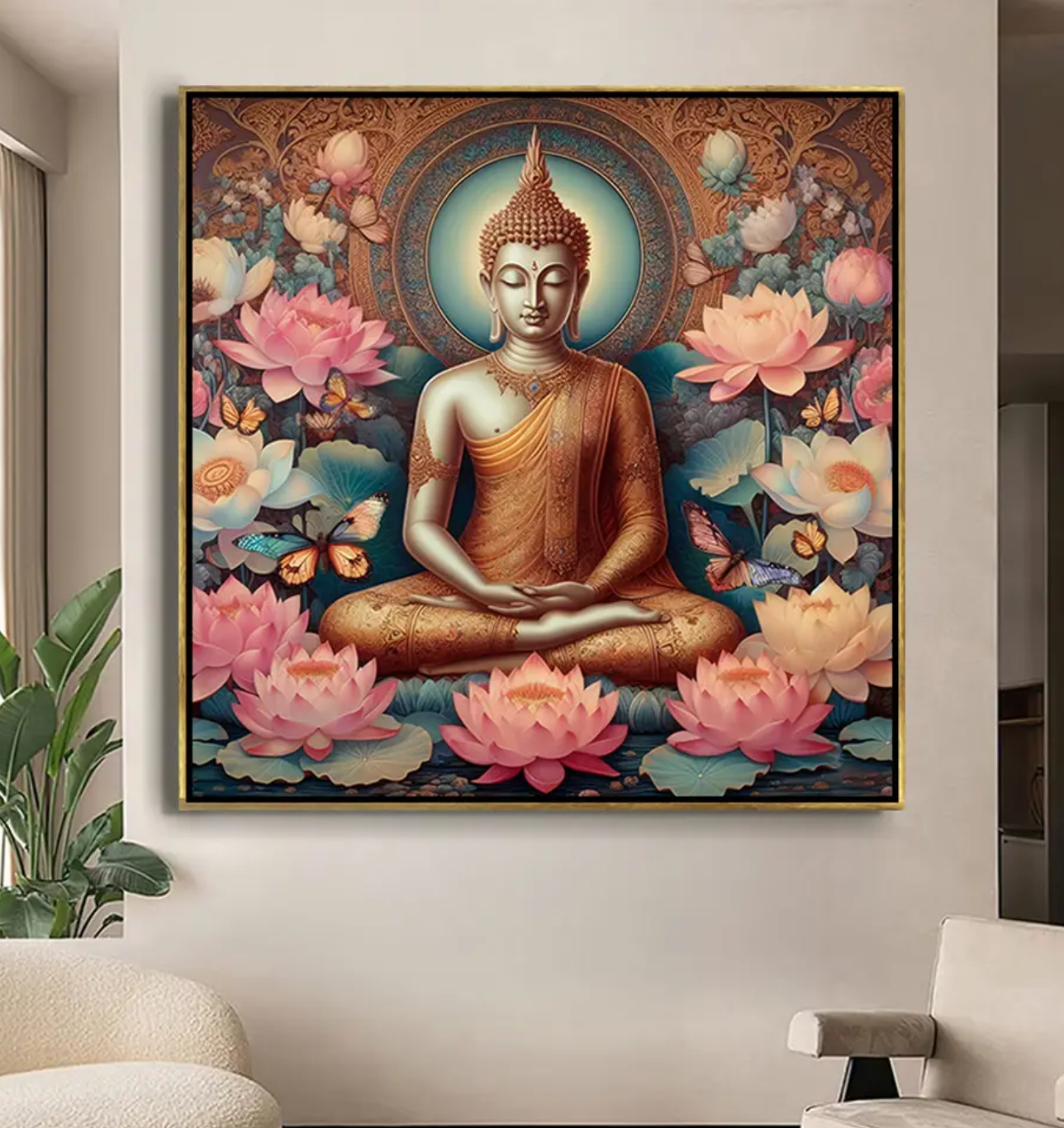YF Tranquil Garden Buddha Canvas Painting
