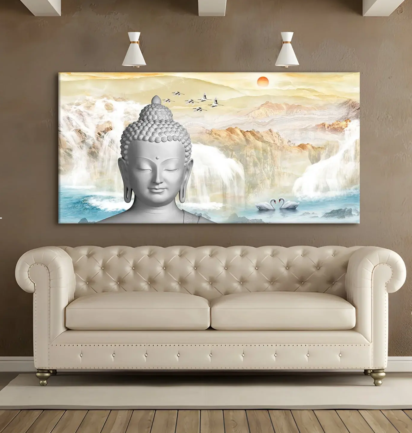 YF Waterfall Background Buddha Painting