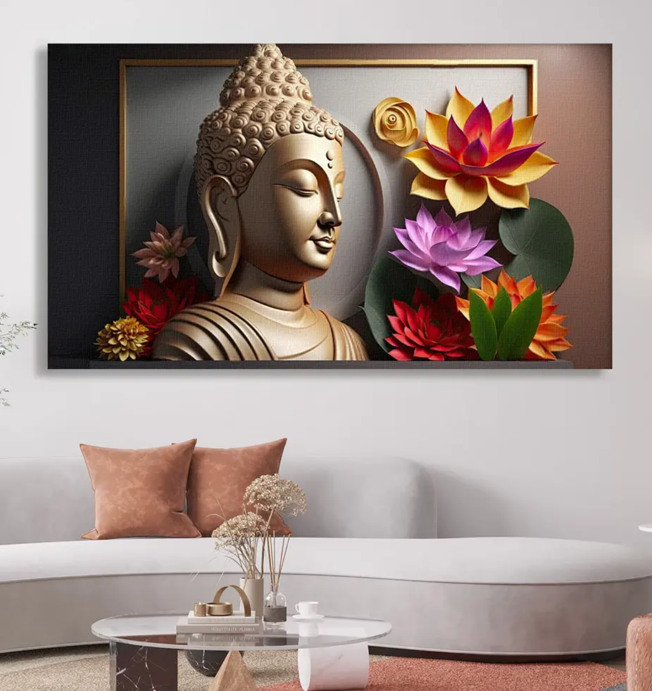 YF Blissful Boom Lotus Buddh Canvas Painting