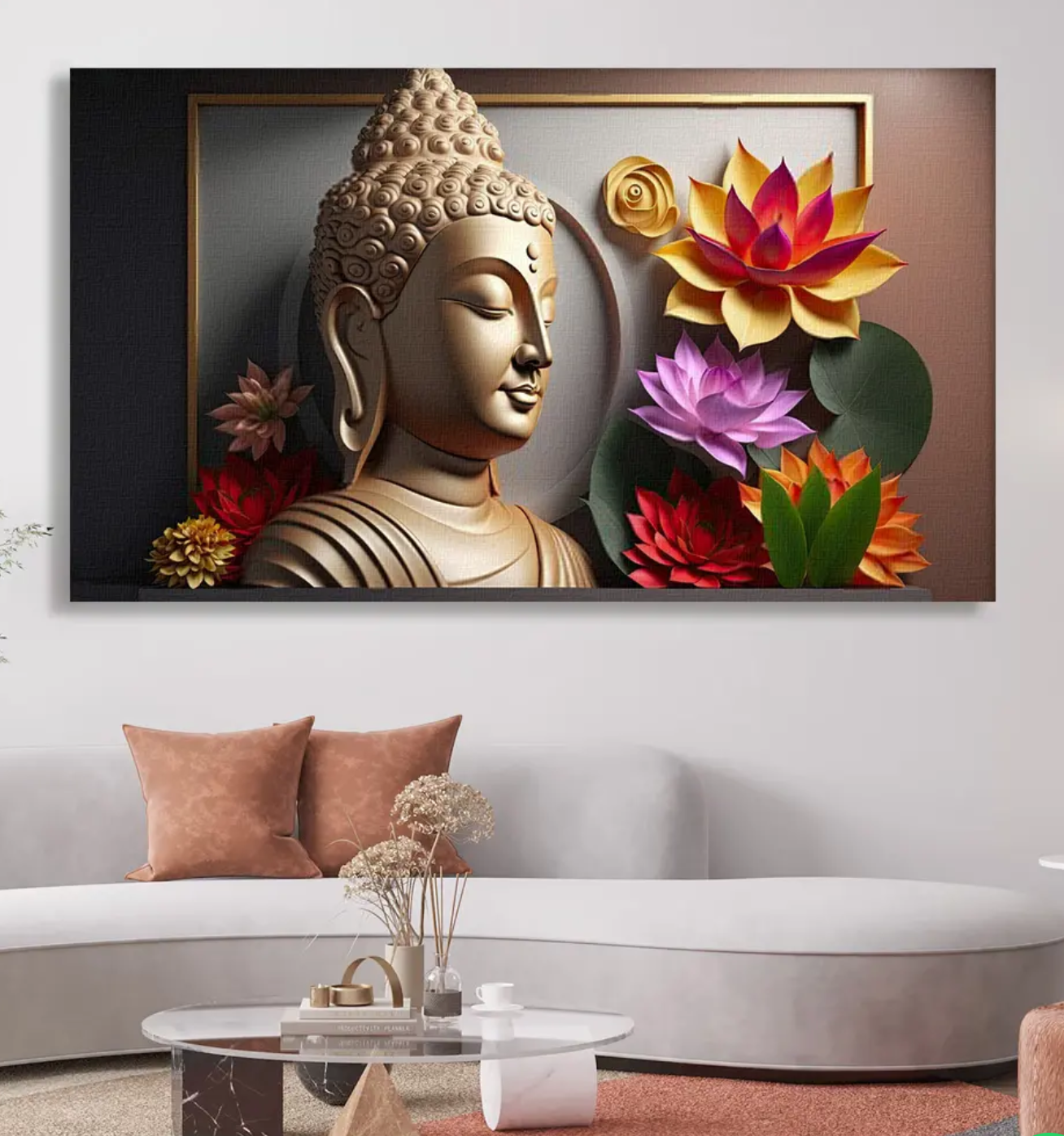 YF Blissful Boom Lotus Buddh Canvas Painting
