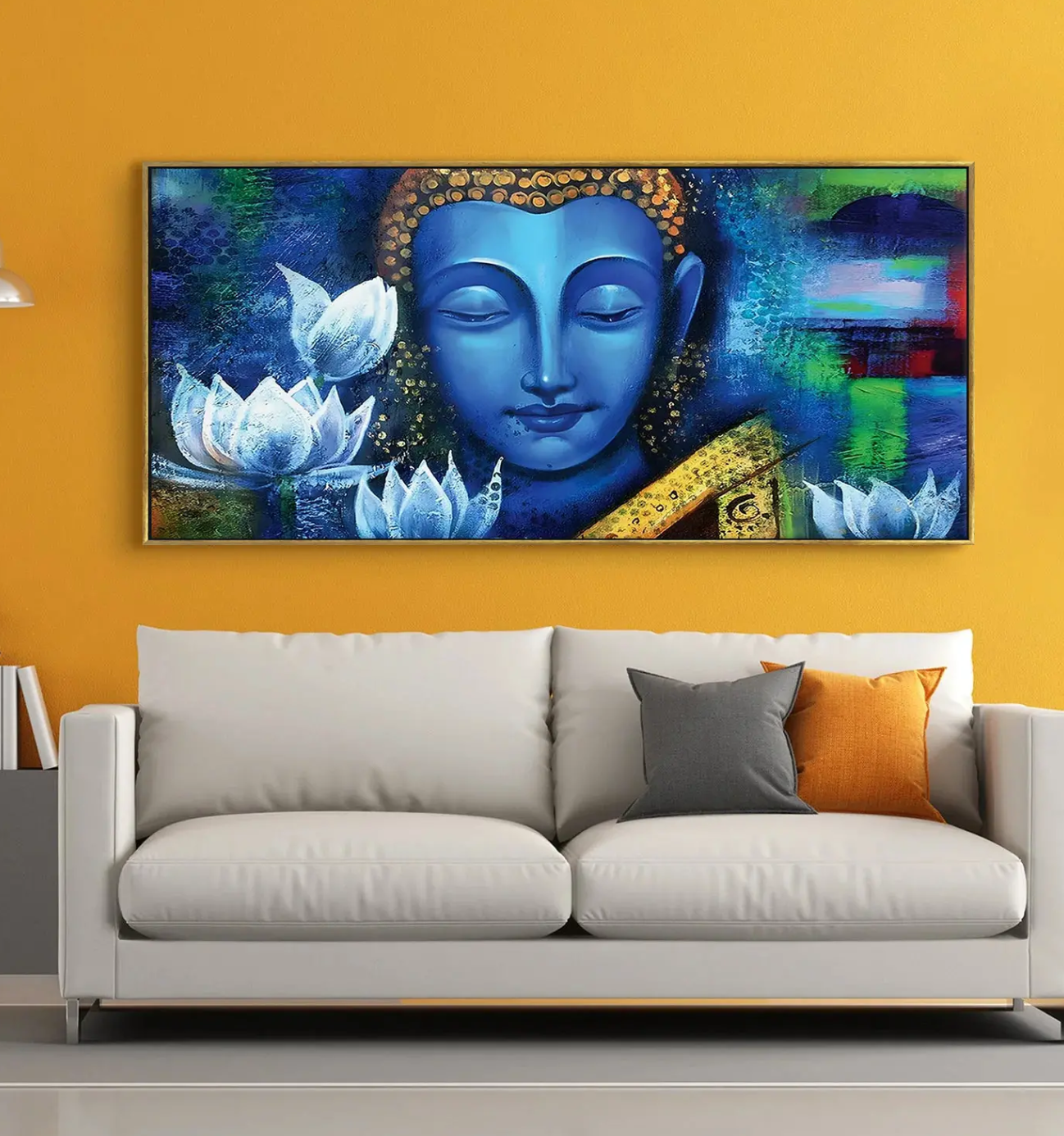 YF Blue Background Colour Buddha Painting