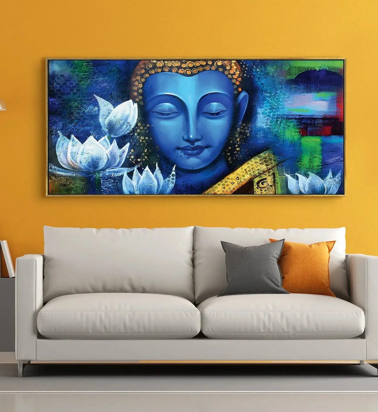 YF Blue Background Colour Buddha Painting
