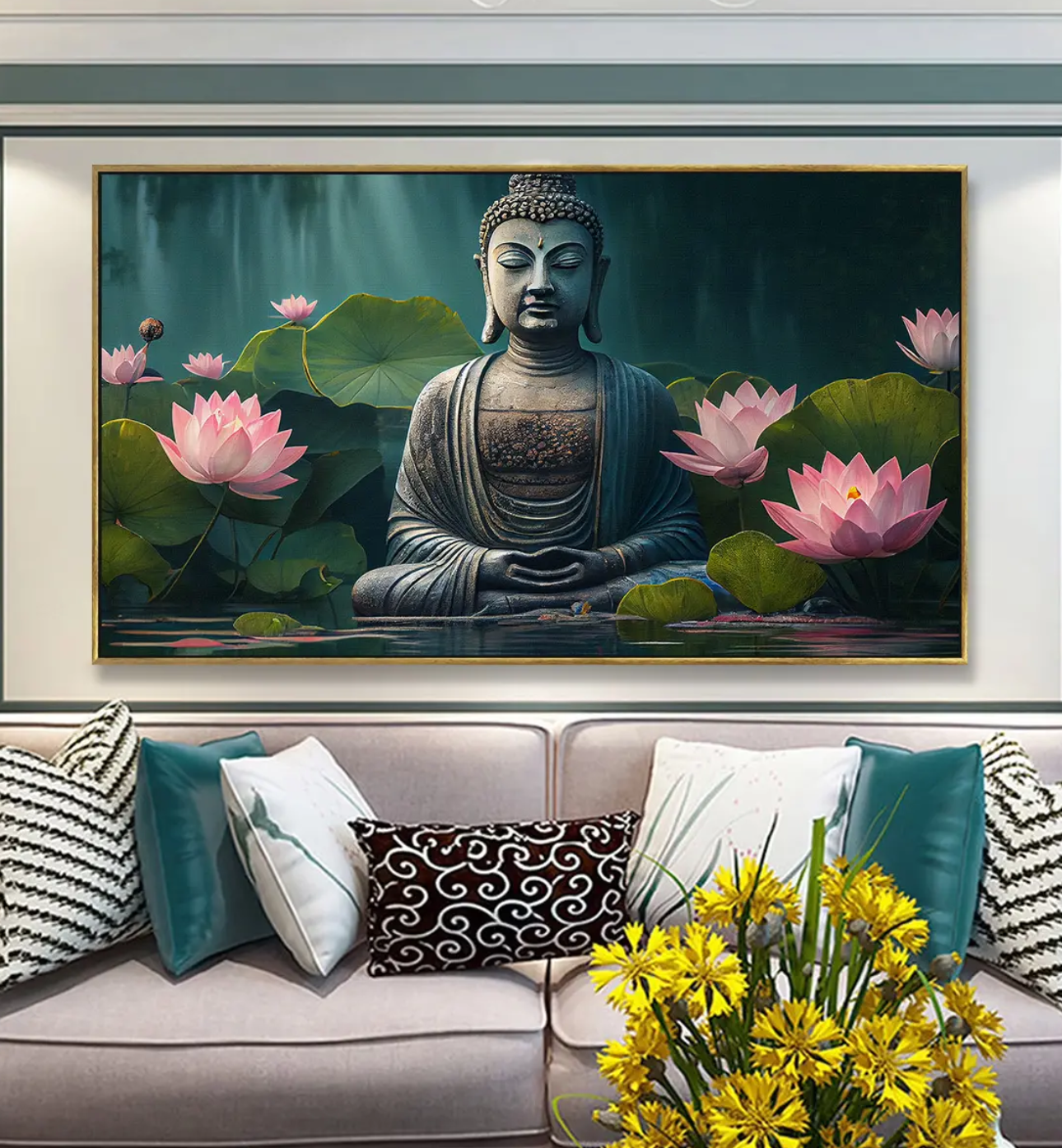 YF Calming Serene Lotus Buddha Painting for Wall