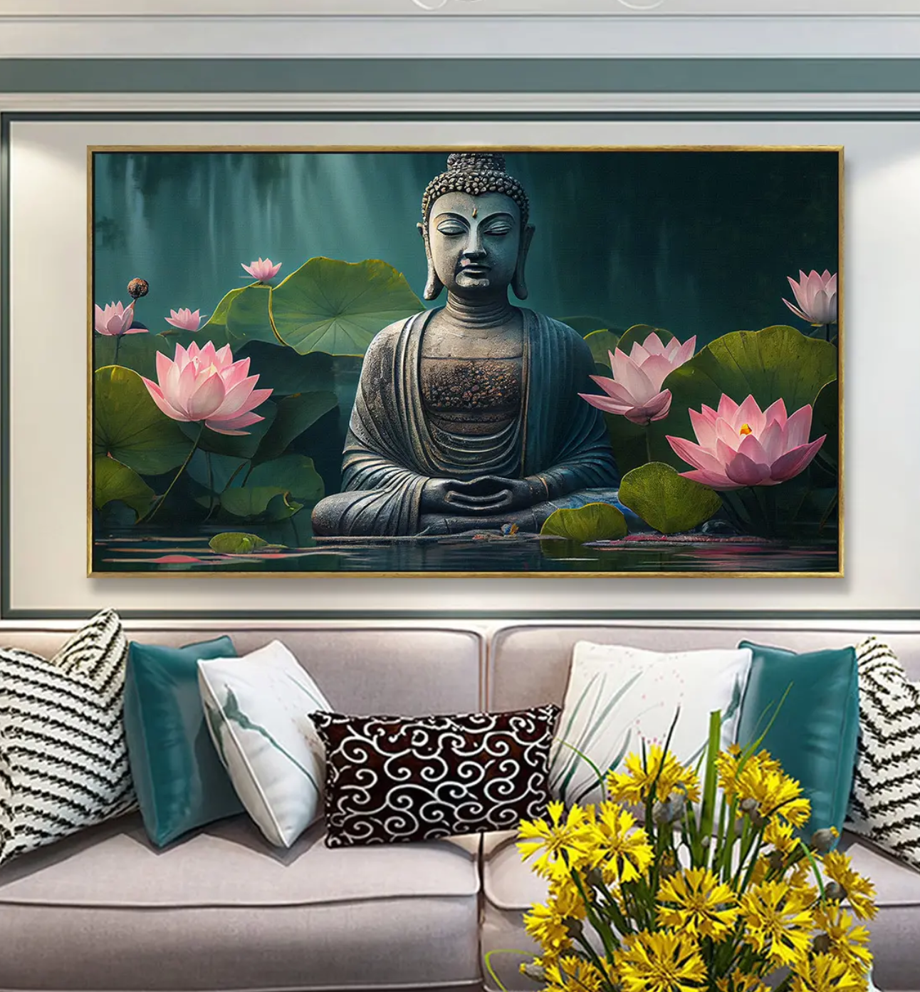 YF Calming Serene Lotus Buddha Painting for Wall