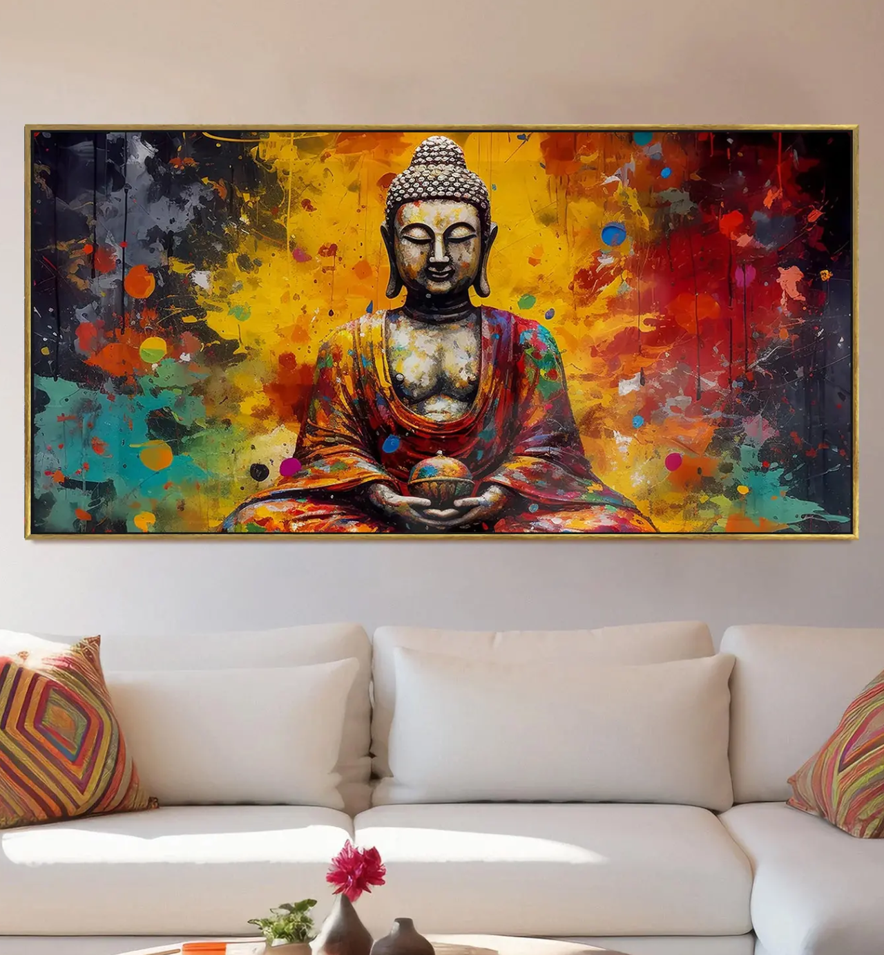 YF Elevated Colourful Buddha Canvas Painting