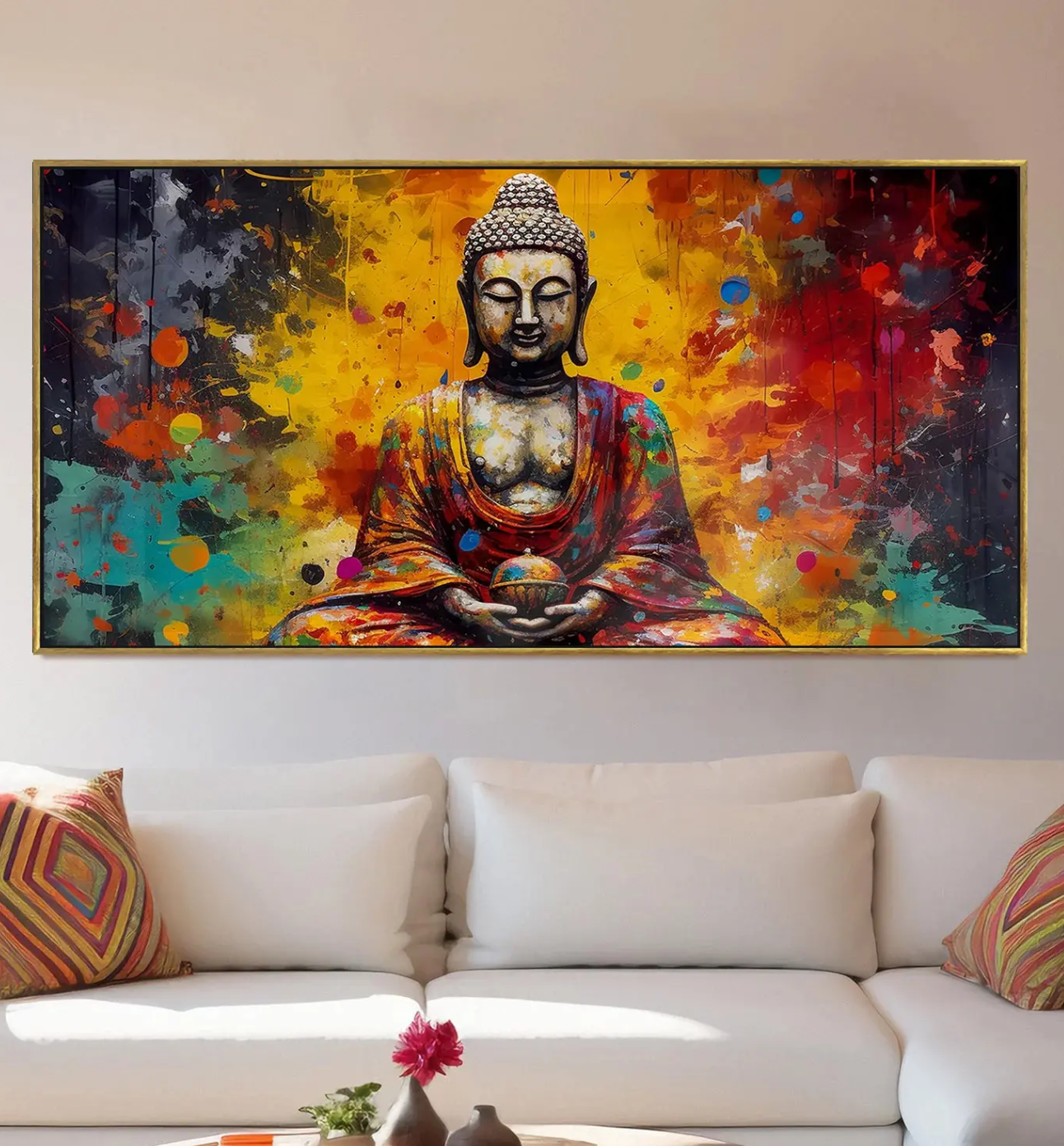 YF Elevated Colourful Buddha Canvas Painting