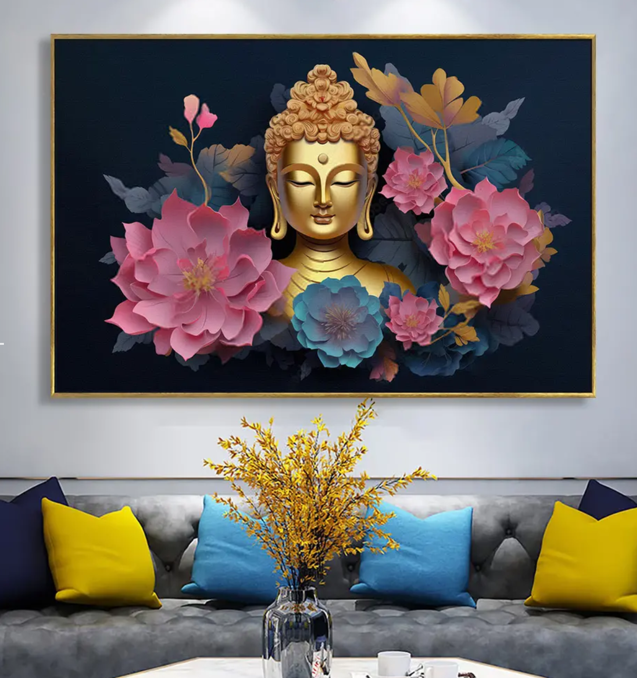 YF Floral Serenity Buddha Painting on Canvas