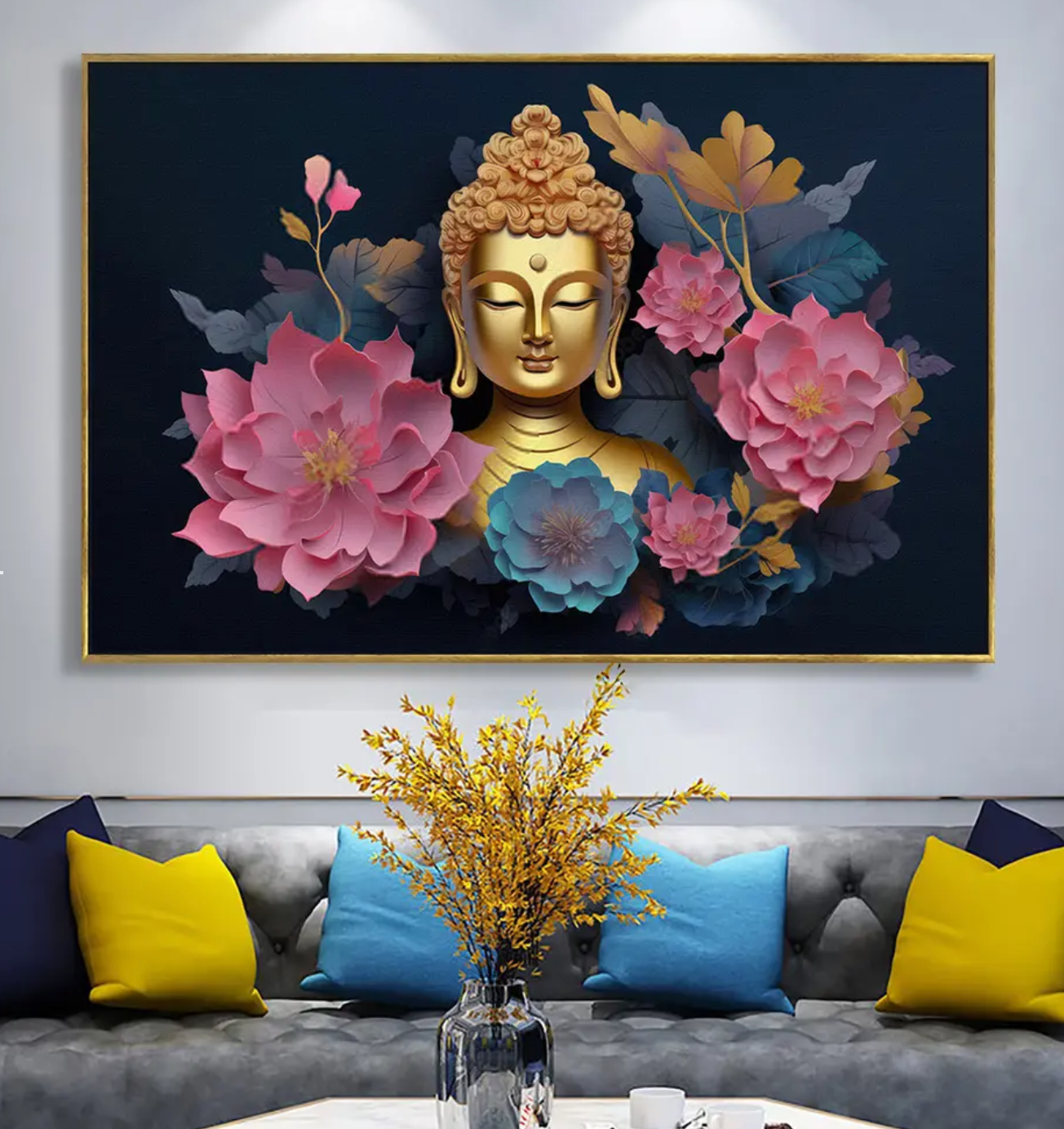 YF Floral Serenity Buddha Painting on Canvas