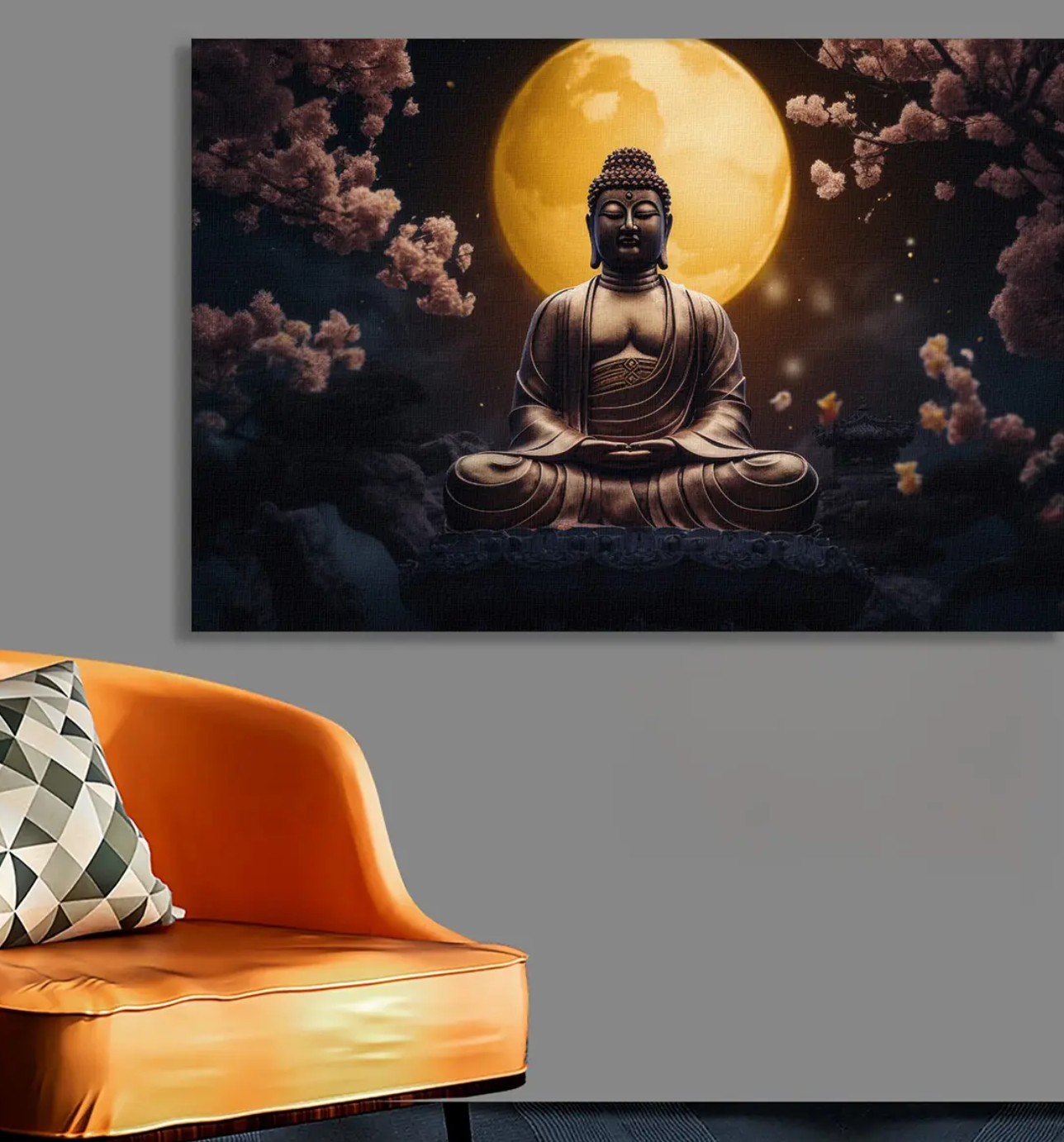YF Midnight Glory Meditating Buddha Painting on Canvas