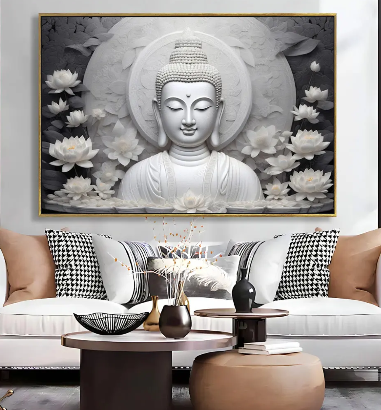 YF Marble White Meditating Buddha Canvas Painting