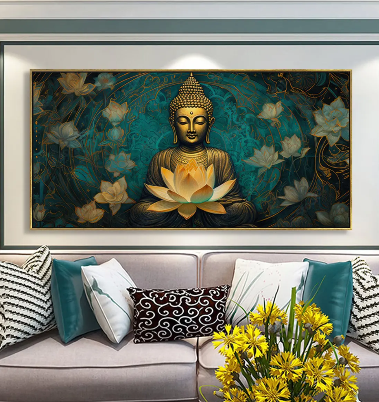YF Golden Lotus Awakening Painting on Canvas
