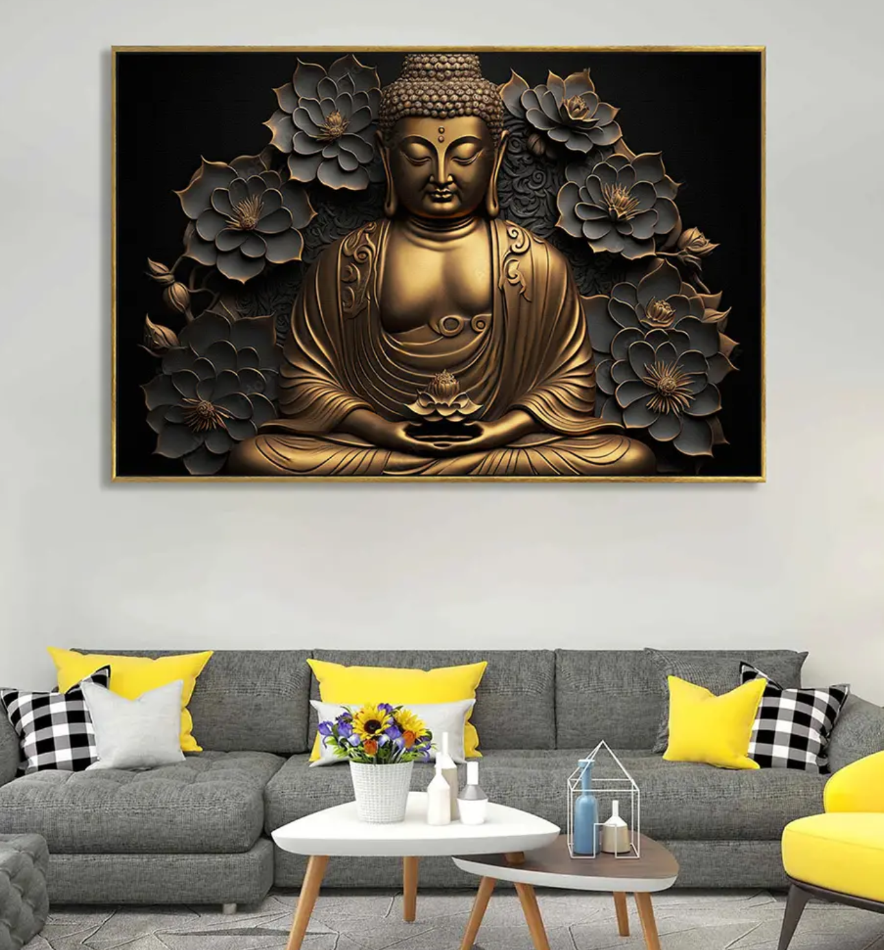 YF Golden Lotus Serenity Buddha Painting on Canvas