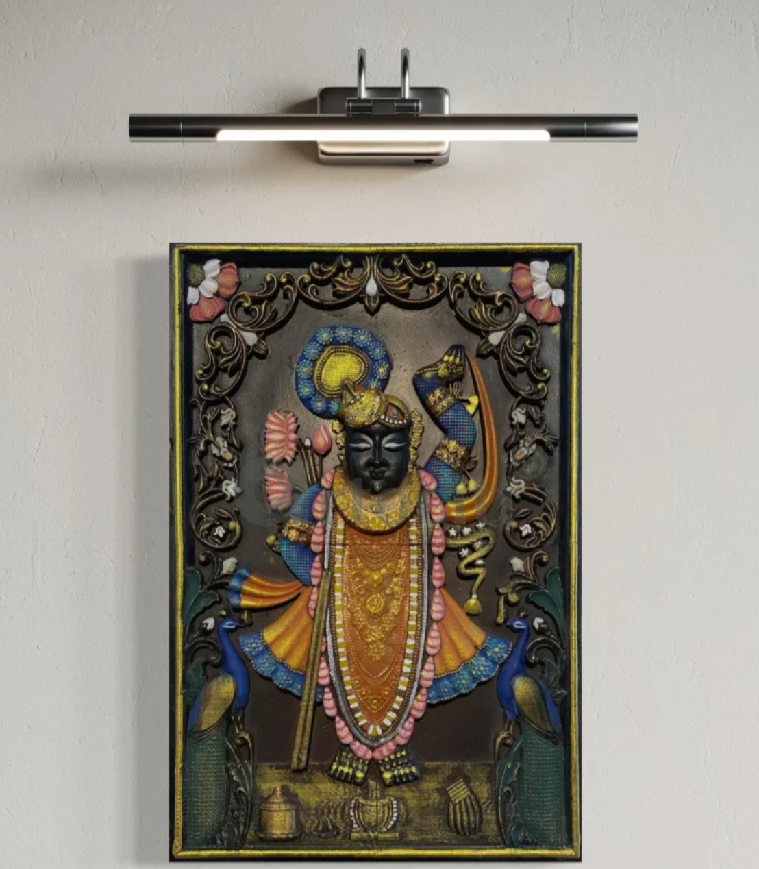 18X12 INCH Divine Lord Shreenath Ji (Krishna) 3D Relief Mural Wall Art