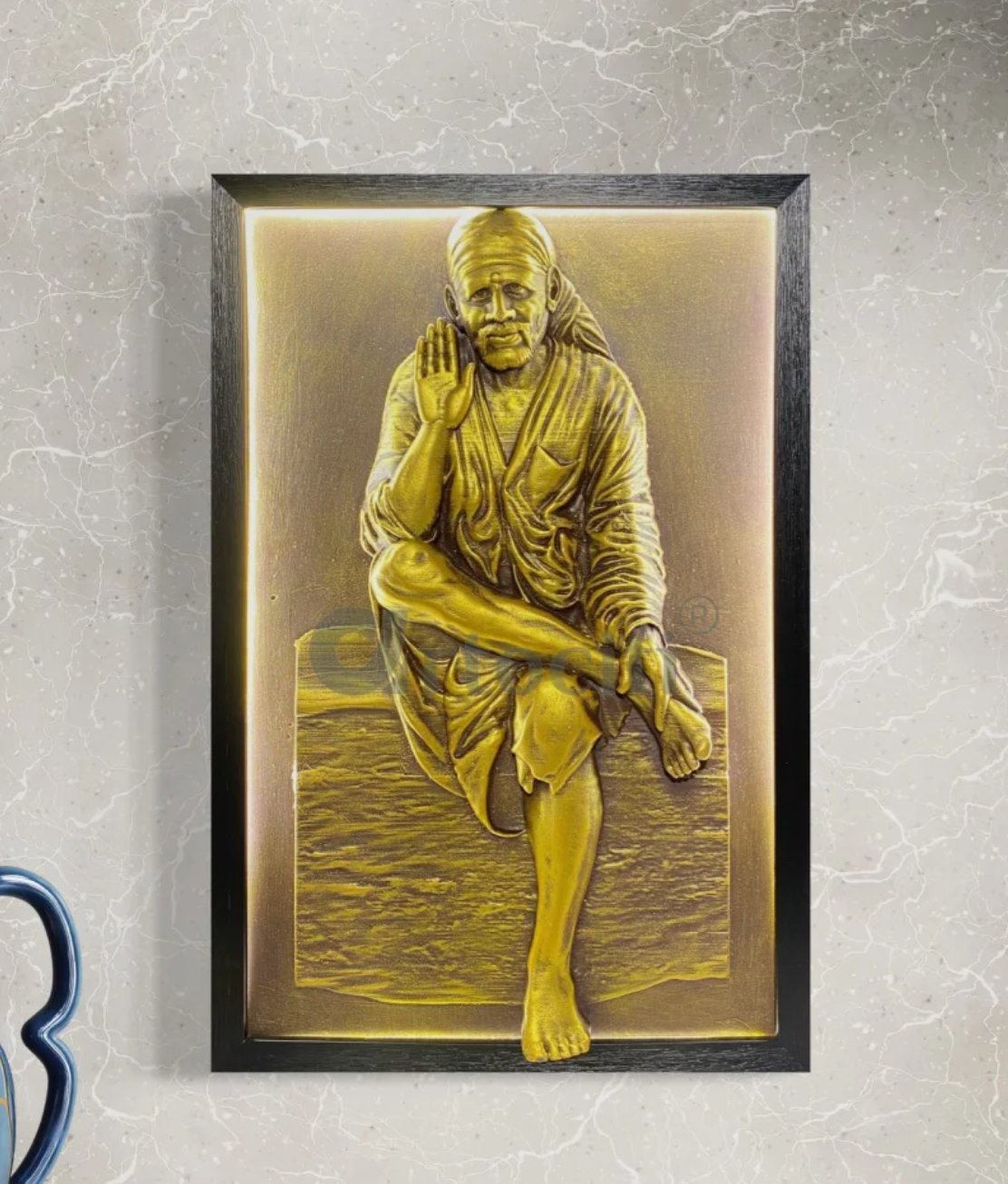 18X12 Inch Sai Baba 3D Relief Mural Wall Art