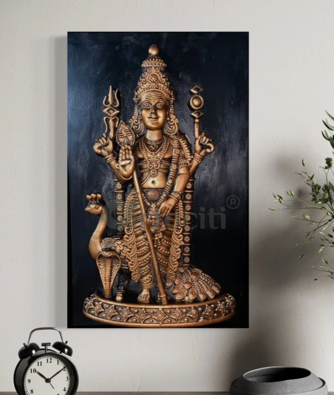 18X12 Inches Lord Murugan (God Kartikeya) 3D WALL Hanging Relief Mural | Ready to Hang