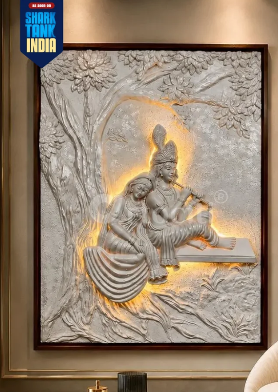 4X3 Feet Radha Krishna 3D Relief Mural | LED Light Installed