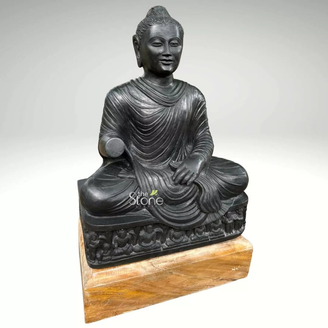 Seated Buddha Black Stone Statue 24″