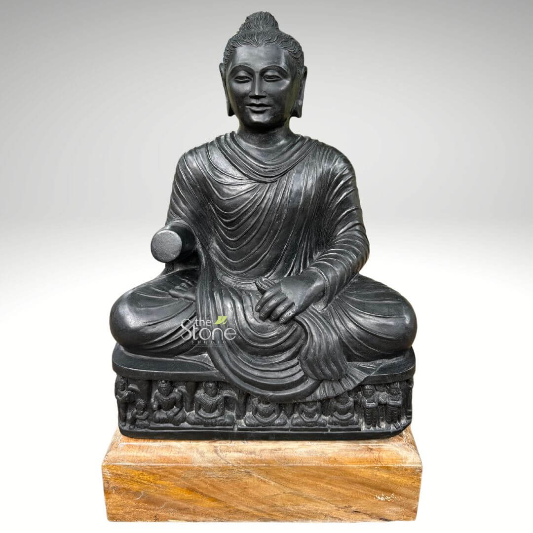 Seated Buddha Black Stone Statue 24″