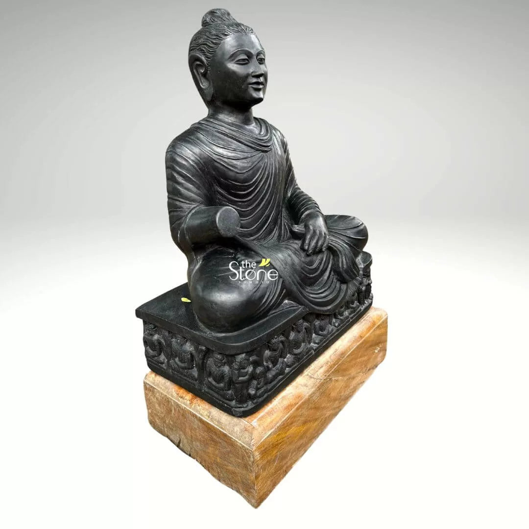Seated Buddha Black Stone Statue 24″