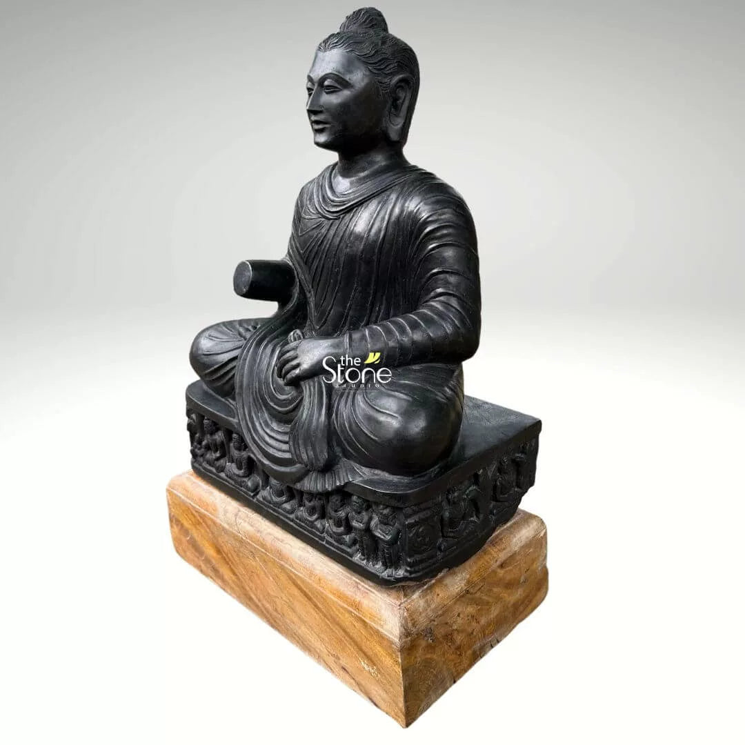 Seated Buddha Black Stone Statue 24″