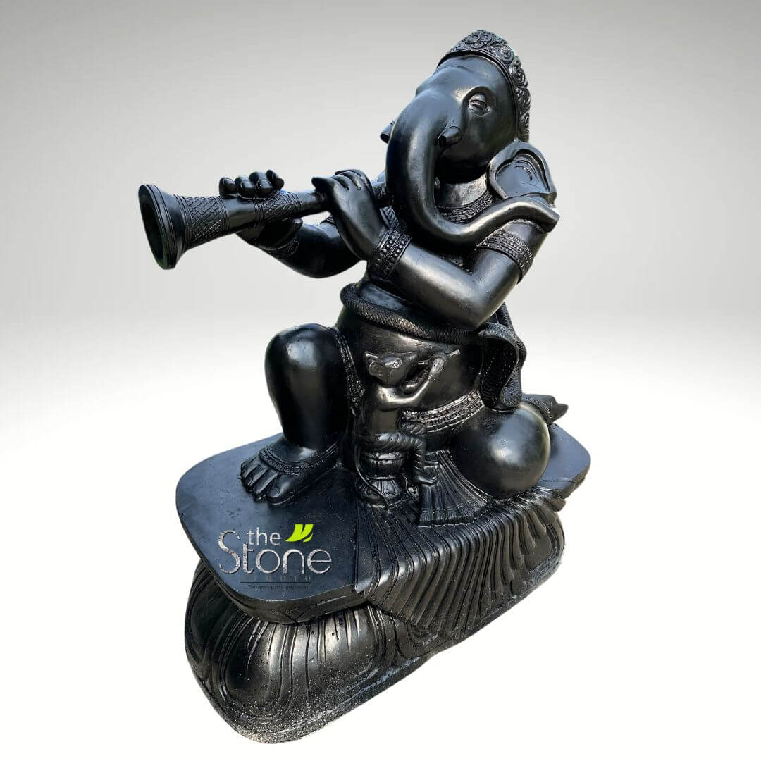 Large Stone Ganesha Playing Shehnai 60″