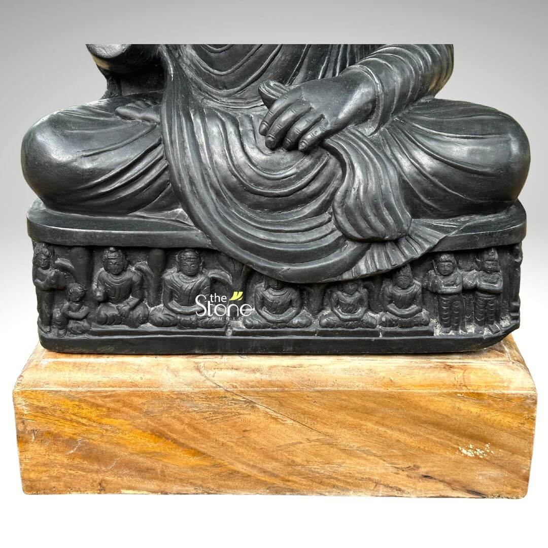 Seated Buddha Black Stone Statue 24″