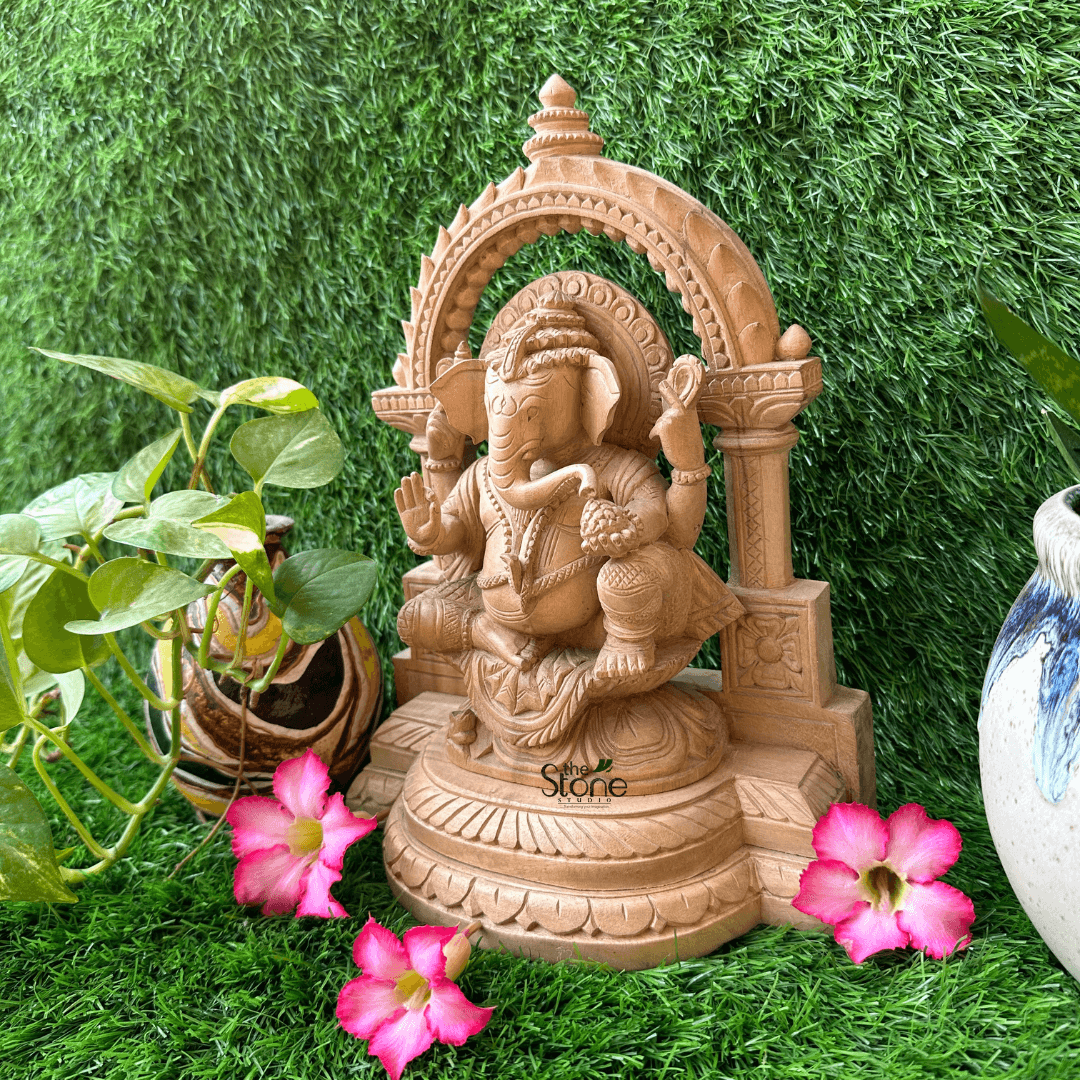Small Wooden Ganesha Statue 12″