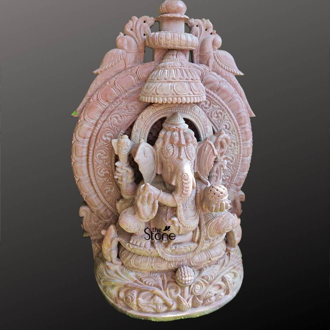 Pink Stone Ganesha Statue For Home 18″