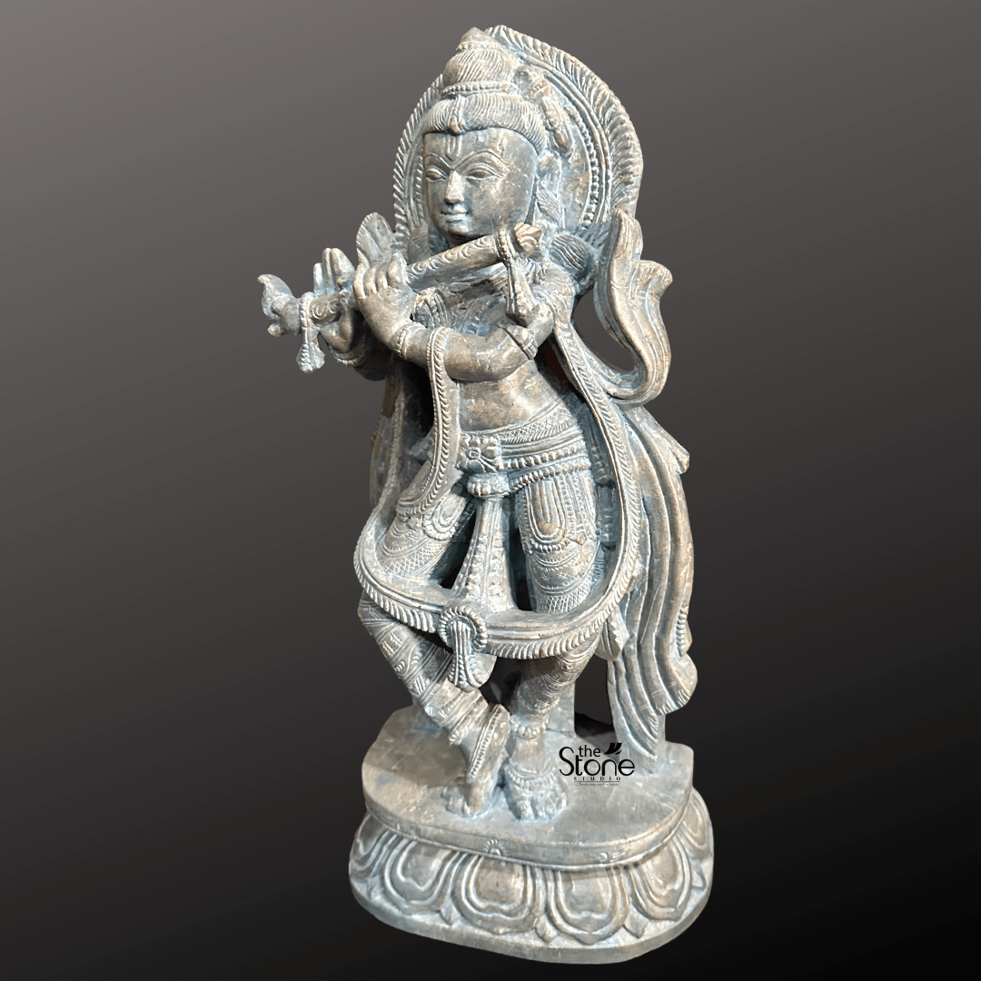 Krishna Moorti with Flute in Soap Stone 15″